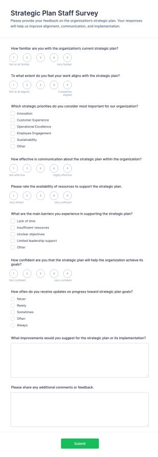 Strategic Plan Staff Survey Form Template