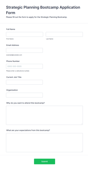 Strategic Planning Bootcamp Application Form Template