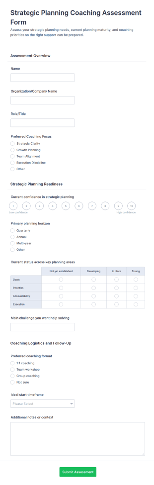Strategic Planning Coaching Assessment Form Template
