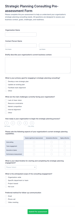 Strategic Planning Consulting Pre Assessment Form Template