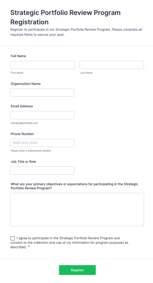Strategic Portfolio Review Program Registration Form Template