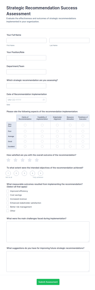 Strategic Recommendation Success Assessment Form Template