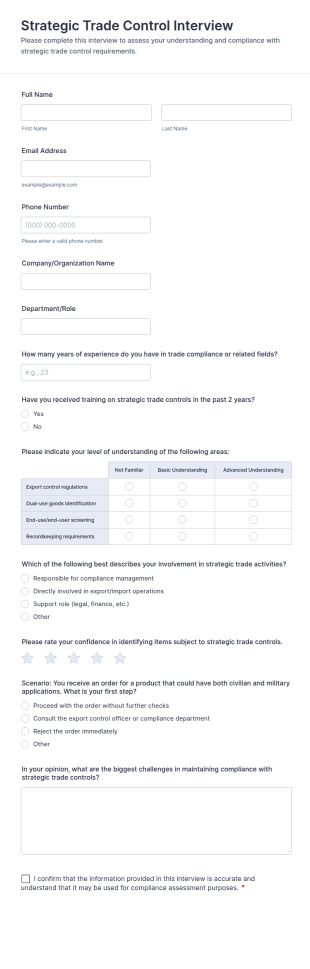 Strategic Trade Control Interview Form Template