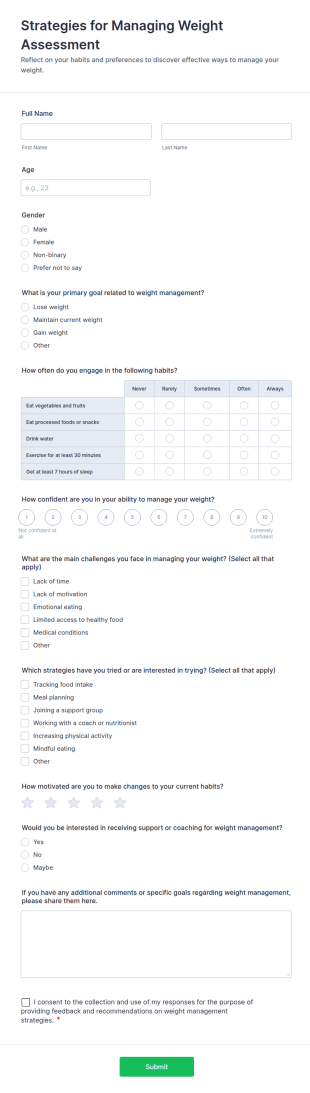 Strategies For Managing Weight Assessment Form Template