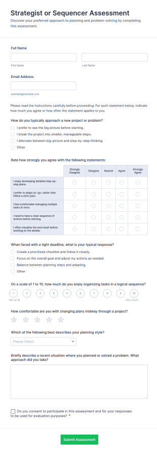 Strategist Or Sequencer Assessment Form Template