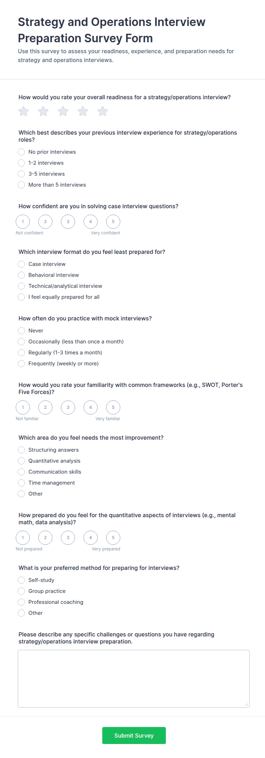 Strategy and Operations Interview Preparation Survey Form Template ...