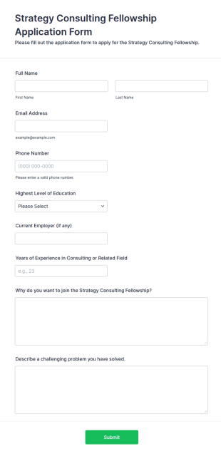 Strategy Consulting Fellowship Application Form Template