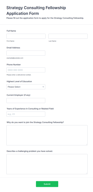 Strategy Consulting Fellowship Application Form Template