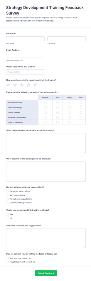 Strategy Development Training Feedback Survey Form Template