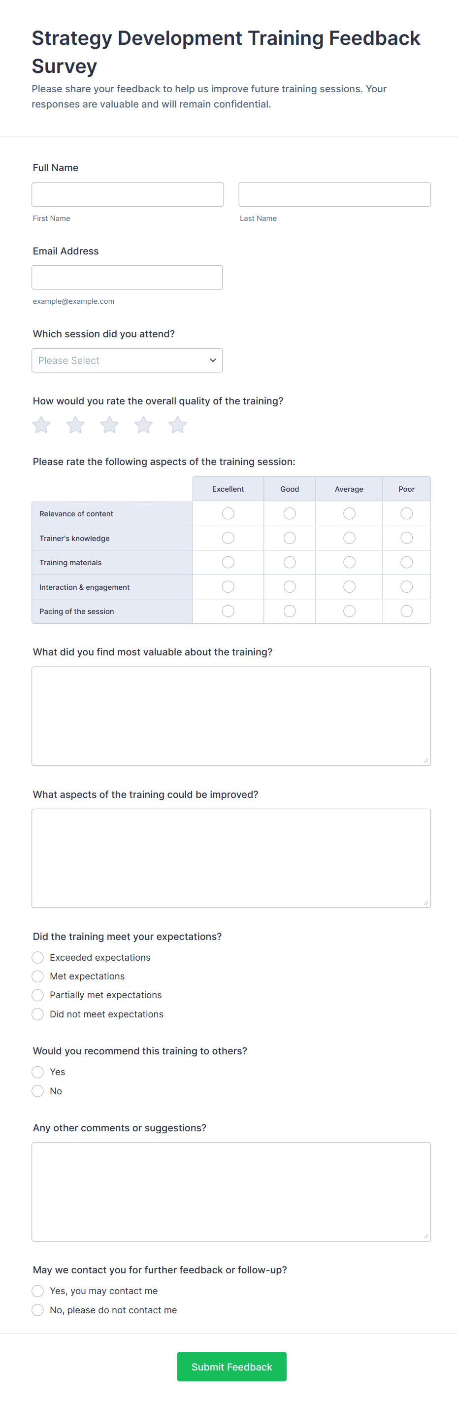Strategy Development Training Feedback Survey Form Template | Jotform