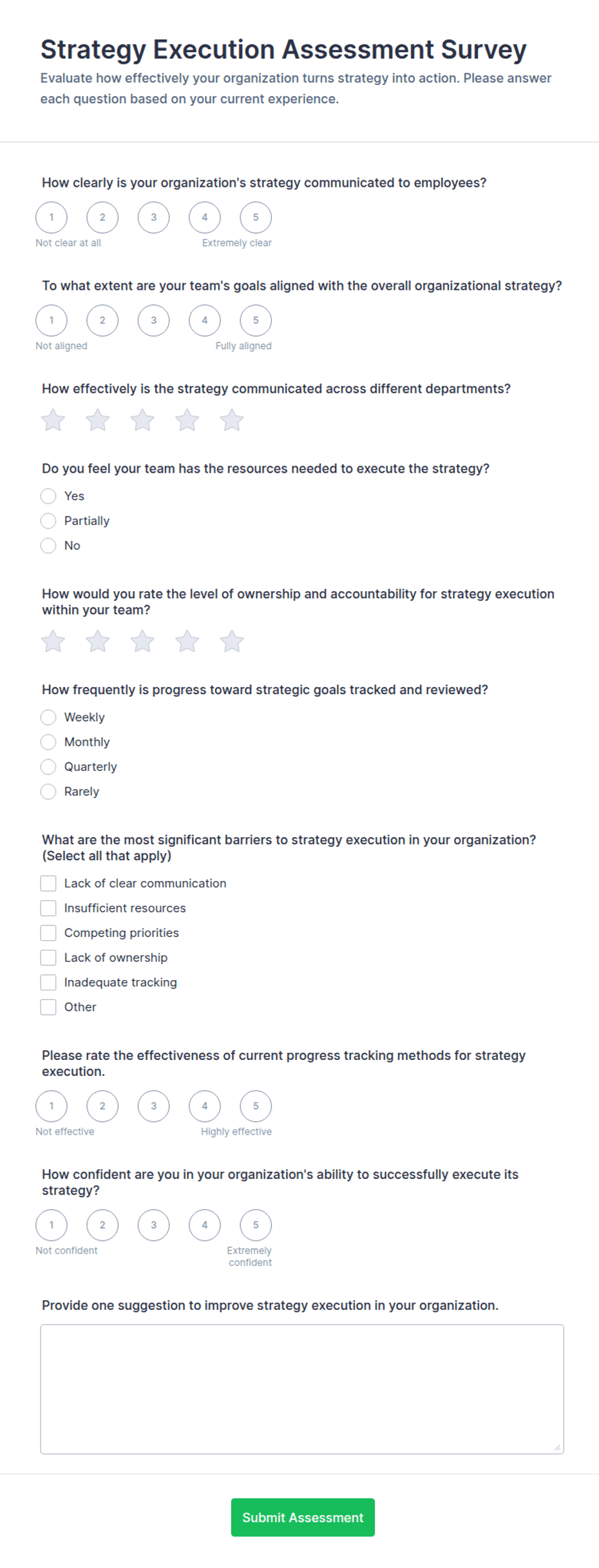 Strategy Execution Assessment Survey Form Template | Jotform