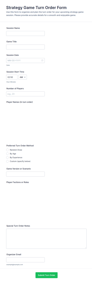 Strategy Game Turn Order Form Template
