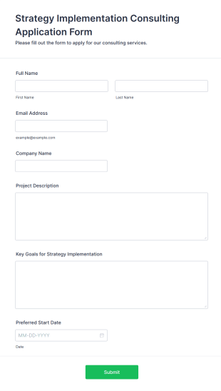 Strategy Implementation Consulting Application Form Form Template