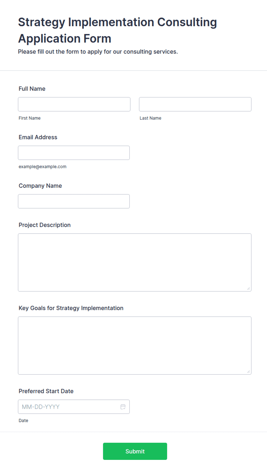 Implementation Service Form Strategy Implementation Consulting Application Form Template | Jotform