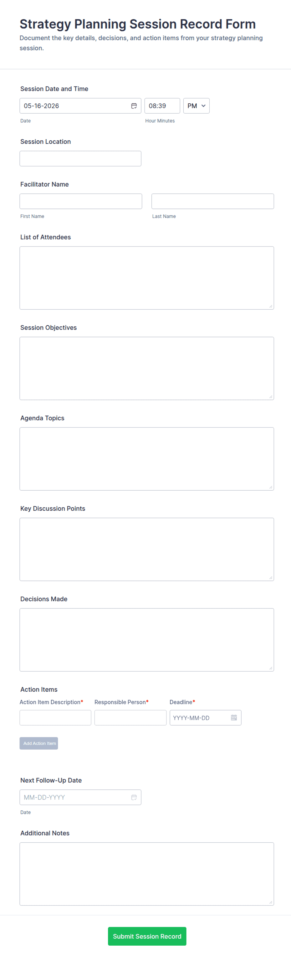 Strategy Planning Session Record Form Template | Jotform