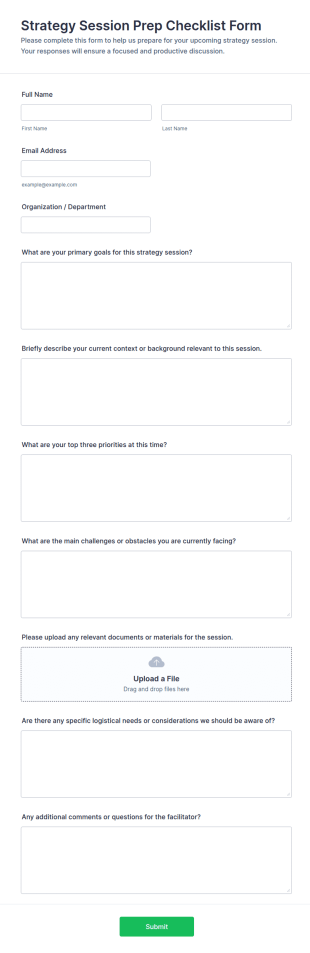Strategy Session Prep Checklist Form Template