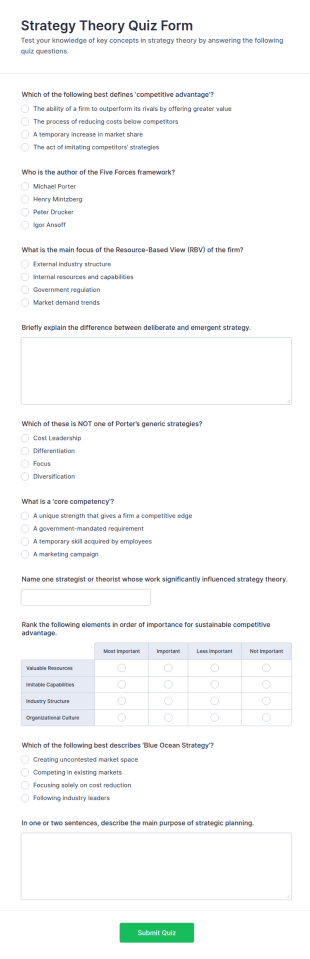 Strategy Theory Quiz Form Template