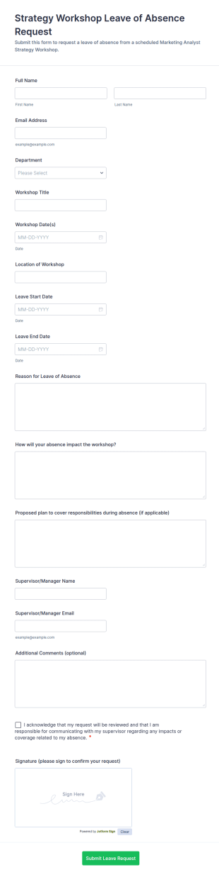 Strategy Workshop Leave Of Absence Request Form Template