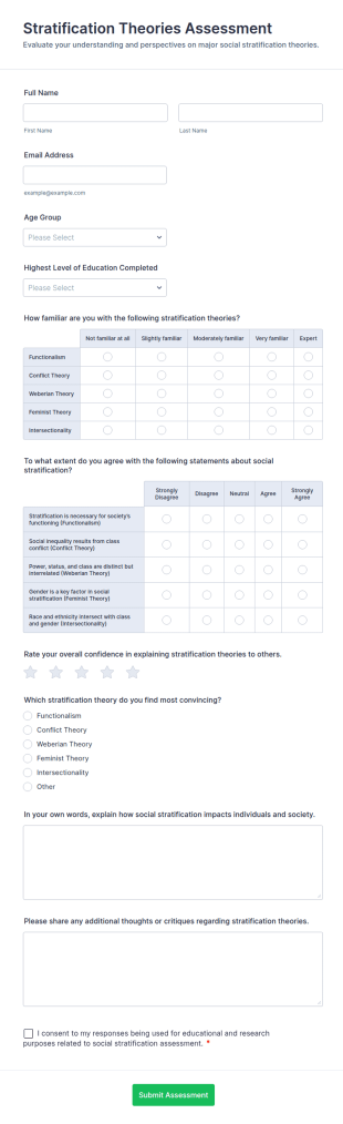 Stratification Theories Assessment Form Template