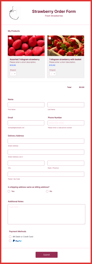Strawberry Order Form Template