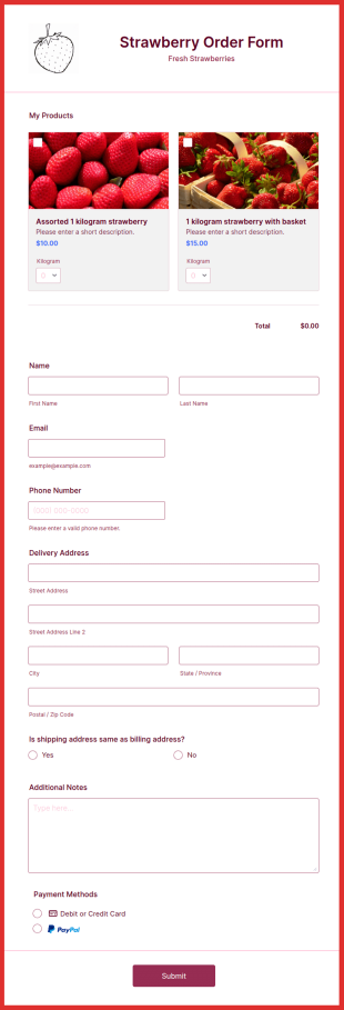 Strawberry Order Form Template