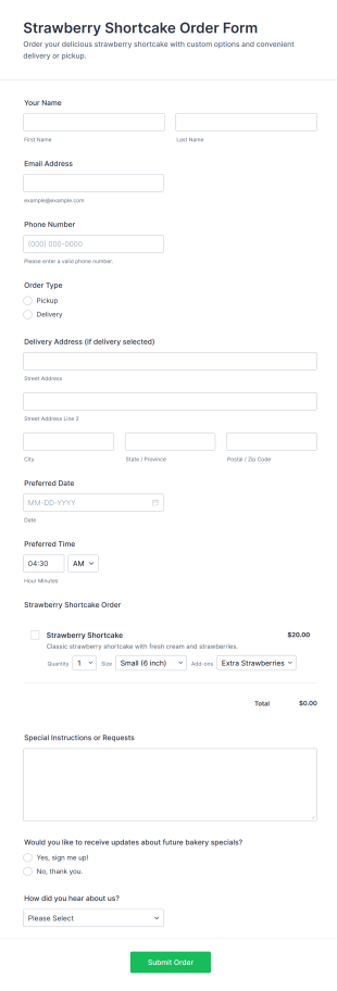Strawberry Shortcake Order Form Template