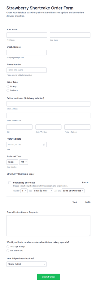 Strawberry Shortcake Order Form Template