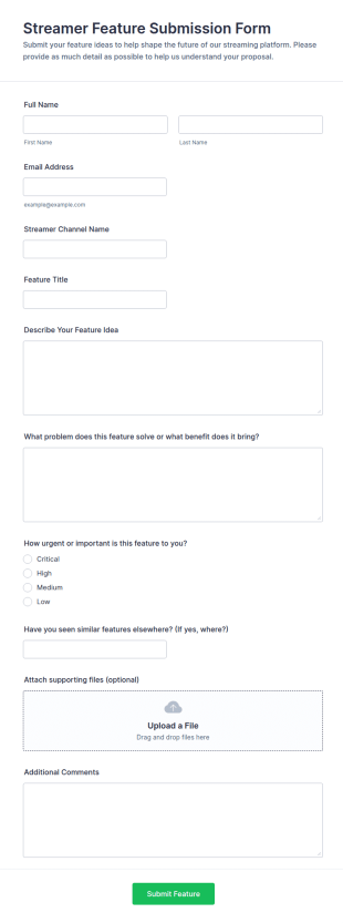 Streamer Feature Submission Form Template