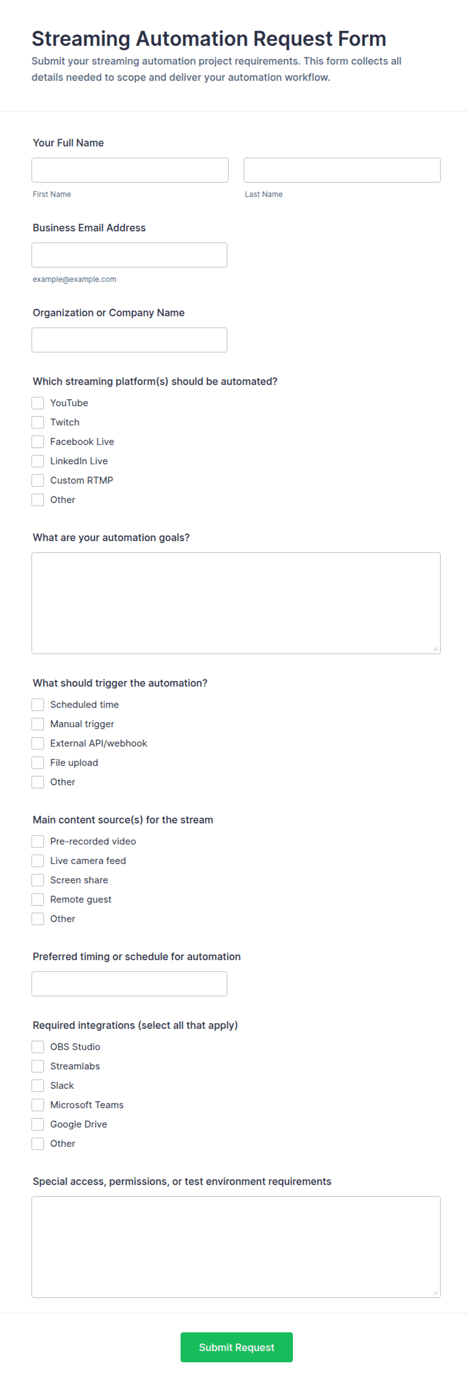 Streaming Automation Request Form Template | Jotform