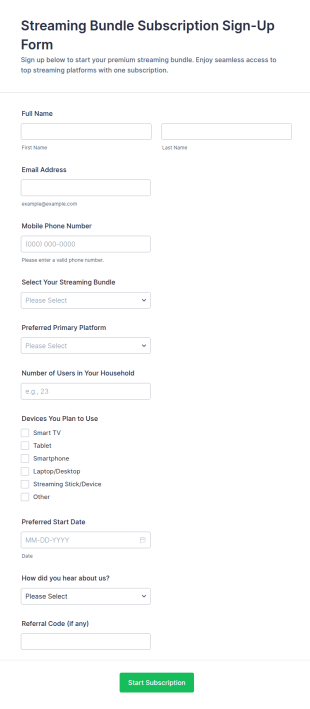 Streaming Bundle Subscription Sign Up Form Template