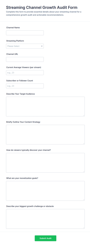 Streaming Channel Growth Audit Form Template