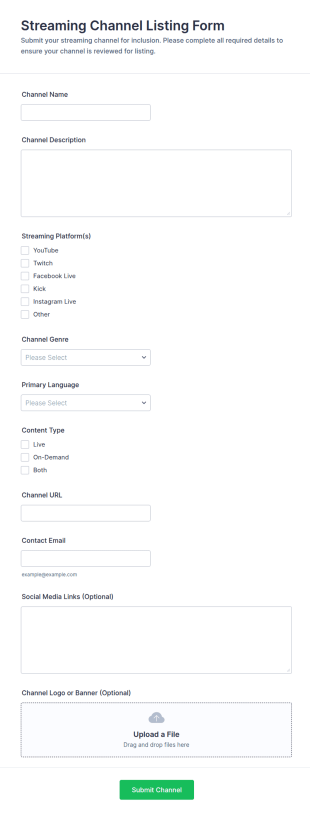 Streaming Channel Listing Form Template