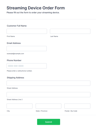 Streaming Device Order Form Template
