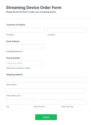 Streaming Device Order Form Template