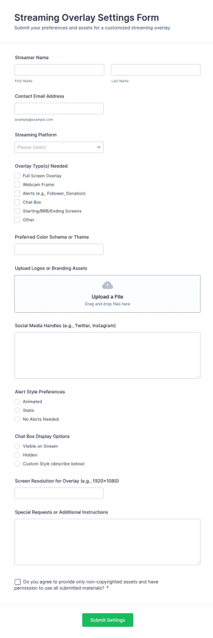 Streaming Overlay Settings Form Template