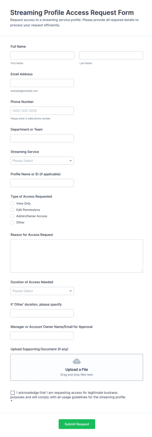 Streaming Profile Access Request Form Template