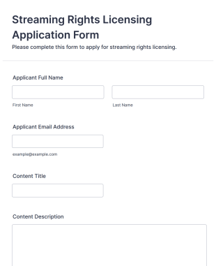 Streaming Rights Licensing Application Form Form Template