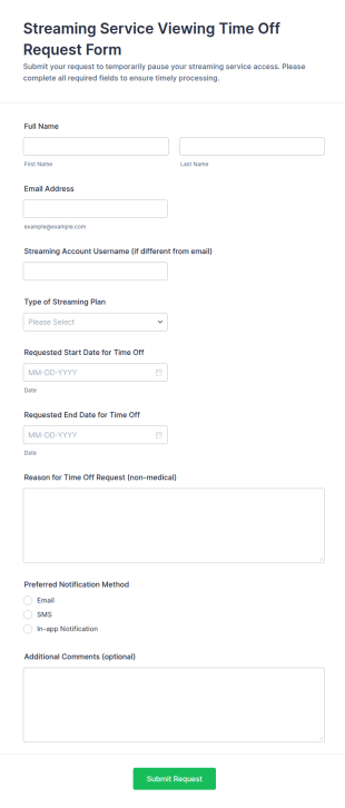 Streaming Service Viewing Time Off Request Form Template