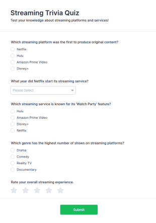 Streaming Trivia Quiz Form Template