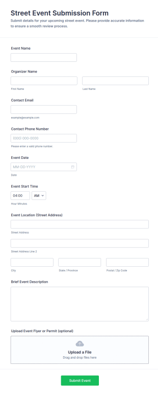 Street Event Submission Form Template