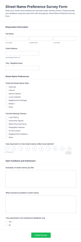 Street Name Preference Survey Form Template