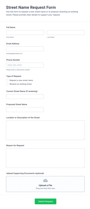 Street Name Request Form Template