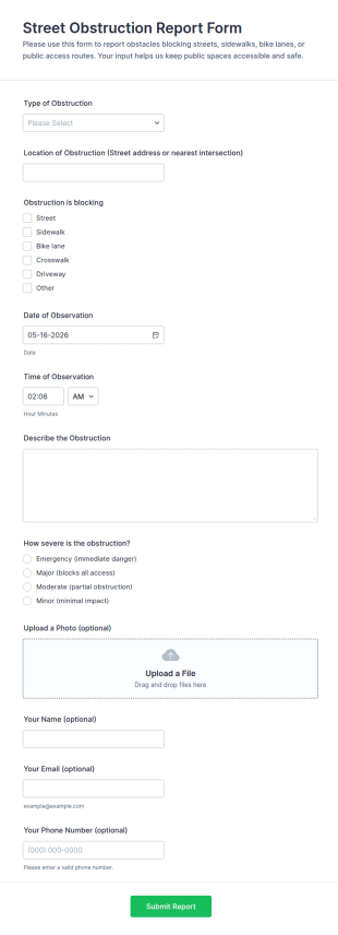 Street Obstruction Report Form Template
