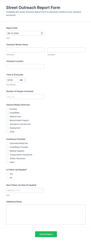 Street Outreach Report Form Template