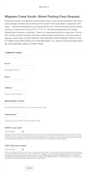 Street Parking Pass Request Form Template