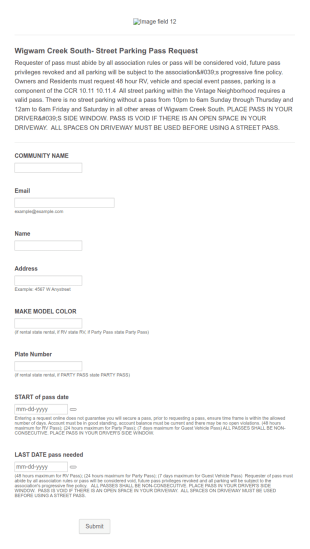 Street Parking Pass Request Form Template