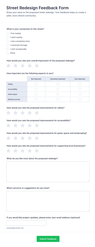 Street Redesign Feedback Form Template