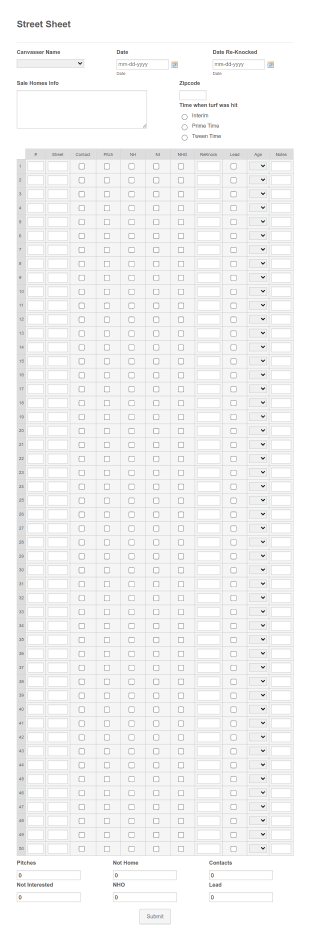 Street Sheet Form Template