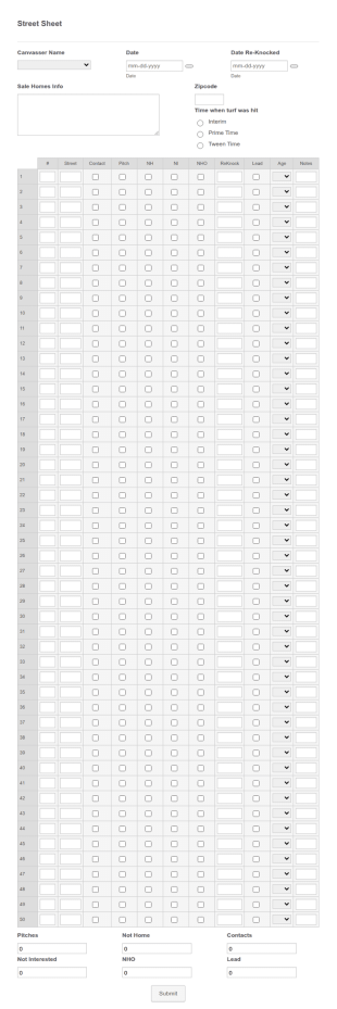 Street Sheet Form Template