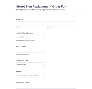 Street Sign Replacement Order Form Template
